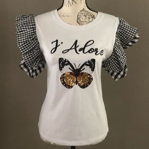 White Top with Ruffled Sleeves